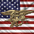 U.S. Navy SEALs Trident over U.S. Flag